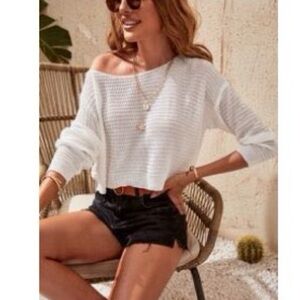 Women's Off-Shoulder White Sweater